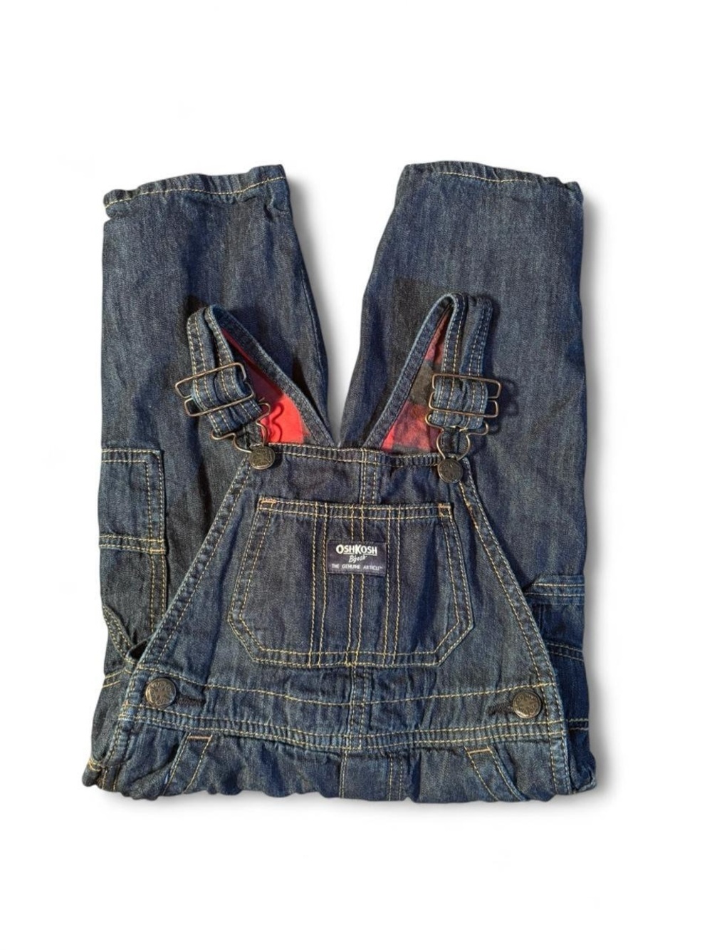 OshKosh B'gosh Denim Overalls with Red Plaid Lining